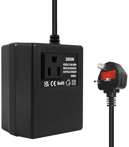 RuverLand 200W Voltage Converter Step Down Power Transformer, 220v/240v to 110v/120v UK Plug, Intelligent Adapter Travel Power Adapter for WIFI, Power Bank, POS Machine