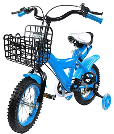 Eieblek Bicicletta per bambini, da 12 pollici, con ruote di supporto e parafanghi, per bambini, altezza regolabile 6 cm, per ragazzi e ragazze dai 2 ai 4 anni in su, colore blu