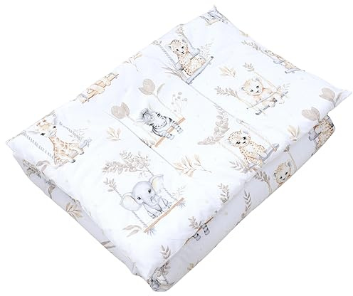 TupTam Kinder Gemusterte Bettdecken Set Ganzjahresdecke Bettdecke Kopfkissen Flachkissen 2tlg., Farbe: Safari auf der Schaukel Beige, Größe: 135x100 cm