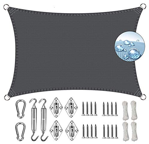 Rechteckiges Sonnensegel, 5 x 7,5 m, wasserdicht, UV-Schutz, Gartenüberdachung, atmungsaktiv, Sonnenschutz für Pool und Partys, einfache Installation, Grau, Sonnenschutz für den Außenbereich