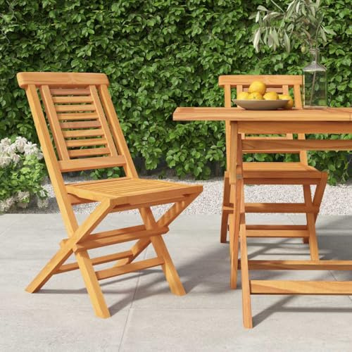 Mandloder 2er Set Klappbare Gartenstühle aus massivem Teakholz mit Öl-Finish, wetterfest für Garten und Outdoor, langlebige Gartenmöbel Stühle, platzsparend, 47x63x90 cm