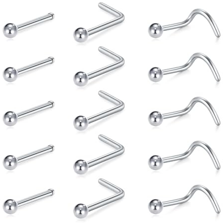 Crdifu 15er Silber Nasenstecker Nasenpiercing 7mm Spirale L Form Stecker Set 18G / 20 Gauge Chirurgenstahl Piercing Schmuck