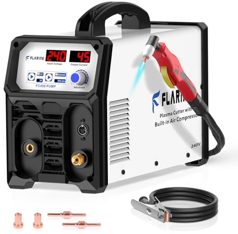 Plasma Cutter,With Built In Air Compressor 50A 240V IGBT Inverter Digital Cutting Machine and 2T/4T, 4/5 inch Maximum Cut