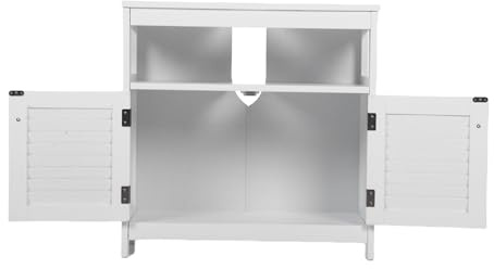 KIMISS Meuble de Rangement Pratique Sous l'évier avec 2 Portes, étagère Ouverte en Forme de U, Meuble de Salle de Bain découpé Sous l'évier pour Articles de Toilette, Maquillage et Solutions de