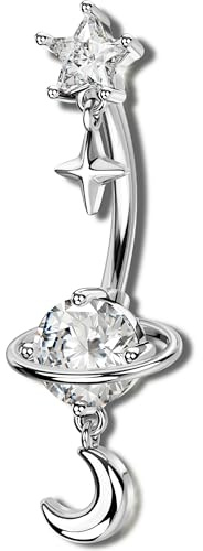 OUFER Body Piercing Belly Bars: 1PC Banana Barbell Navel Jewelry 316L Stainless Steel Belly Button Ring Star Moon Dangle Navel Bar Piercing Jewellery Bauchnabelpiercing