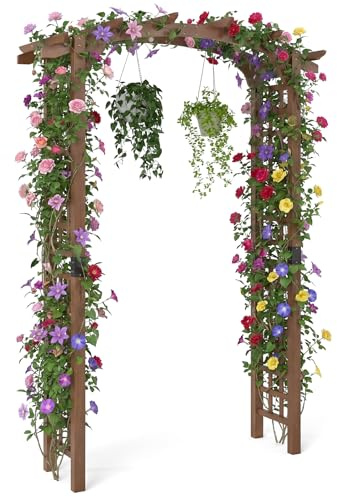 Giantex 2,5 m Holz-Gartenlaube, Spalier, Hochzeitsbogen aus Holz für Zeremonie, Party, Outdoor-Torbogen, Pergola für Kletterpflanzen, Wege, Hof, Gartendekoration, einfache Montage, Dunkelbraun, 160 cm