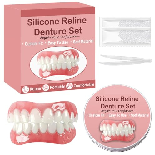 JHAZUN Prótesis Dental Temporal, 1 Par de Dientes Postizos Inmediatos para una Sonrisa Perfecta, Fijación Segura y Cómoda, Ideal para Eventos o Sustitución Temporal, Dentadura Superior e Inferior