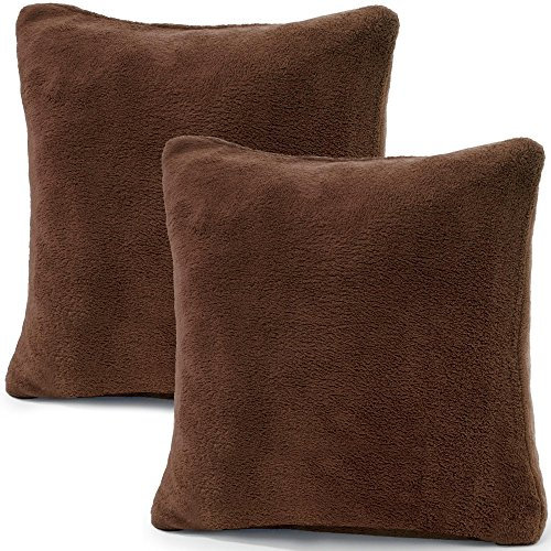 CelinaTex 2er Set Kissenbezug 80x80 cm Doppelpack Coral Fleece Kissenhülle, Kopfkissenbezug Kissen Überzug Comfortable dunkel braun 5001358