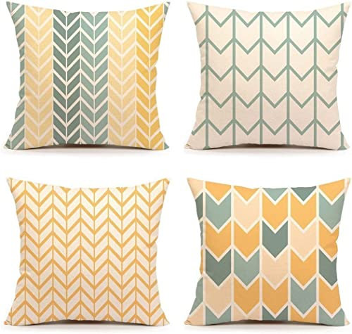 TIDWIACE Verde y Amarillo Funda de Cojine Funda de Almohada del Hogar Algodón Lino Decorativa Sofá Throw Cojín Decoración Almohada Caso de la Cubierta para Sala de Estar sofás 45x45cm,Juego 4