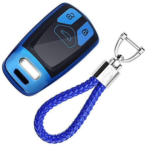 KASER Autoschlüssel Hülle kompatibel für Audi Cover TPU Silikon Hochglanz Schutzhülle Schlüsselhülle Fernbedienung Keyless A1 A2 A3 A4 A5 A7 Q1 Q3 Q5 TT Schlüsselbund ( Blau)
