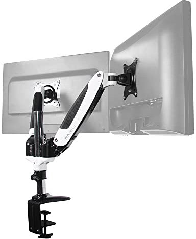 HJH Office Supporto per monitor a 2 bracci, 15-27 pollici, VM-MG2S alluminio bianco e nero, braccio porta monitor con molla a gas, portata fino a 8 kg, 802030