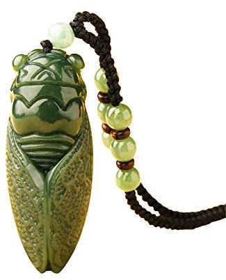 TYGJB Handarbeit Natürliche Dark Grün HeTian Jade Geschnitzt Zikade Glück Amulett Anhänger Edlen Schmuck