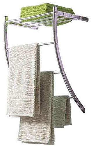 Bakaji Portasciugamani da parete bagno con 3 Bracci Porta Asciugamani e Mensola Porta Oggetti Struttura Tubolare in Acciaio Inox Design Moderno Dimensioni 38 x 23 x 47 cm