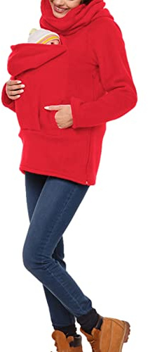amropi 3 en 1 Porte-bébé Maternité Polaire Sweats à Capuche Femme Kangourou Pullover Sweat-Shirt Rouge,XXL