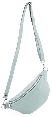 modamoda de T211 Damen Leder Bauchtasche Brusttasche Hüfttasche handmade in Italy, Farbe:Eisblau