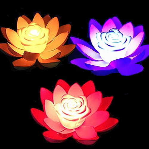 FGXY 3pcs LED Lotus Light, Artificial Lotus Floating Light, Waterproof Floating, Flower Night Lamp, Battery Operated Mixed Colors, for Party Centerpieces, Ponds, Pools, Landscape Landscaping