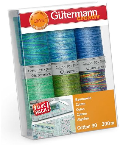 Gütermann creativ Set filo da cucito con 6 bobine Cotton 30 300 m in diversi colori multicolore