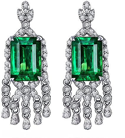 Beydodo Damen Ohrringe 750 Weißgold Filigran mit Smaragd 5.8ct, Ohrhänger Diamant Weißgold Schmuck Nickelfrei
