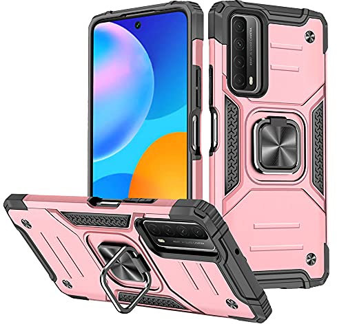 Cover Huawei P Smart 2021, Cover P Smart 2021 con HD Pellicola Protettiva, 360° Girevole Regolabile Ring Armor Bumper TPU Antiurto Silicone Case Covers Custodia per Huawei P Smart 2021