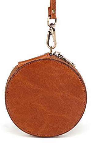 Petit porte-monnaie rond vintage en cuir de vache, marron, Vanity