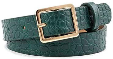 Moonbaby 105cm Frauen Krokodil Muster Leder Gürtel Quadrat Gold Schnalle Schlange Einfache Damen Taille Kleidung Zubehör, Grün, 105cmx.3cm.