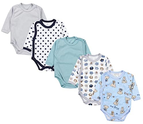 TupTam Wickelbody Langarm Baby Body im 5er Set – Weicher Body Baby aus Baumwolle für Mädchen & Jungen, Farbe: Farbenmix 3, Größe: 80