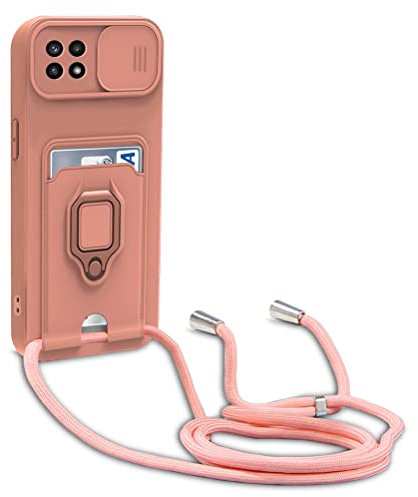 yanasuo Cordon de Coque Compatible avec Samsung Galaxy A22 5G, Collier pour Étui Colliers de cellulaire, Silicone Cover Protection de la Caméra Étui Lanyard Case-Pink
