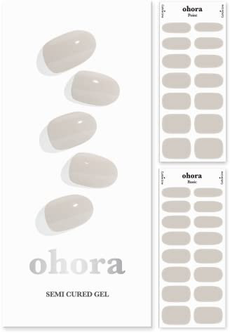 Ohora Semi Cured Gel Nail Strips (N Cream Paper) - Works with Any UV Lamps, Salon-Quality, Long Lasting, Easy to Apply & Remove - Includes 2 Prep Pads, Nail File & Wooden Stick
