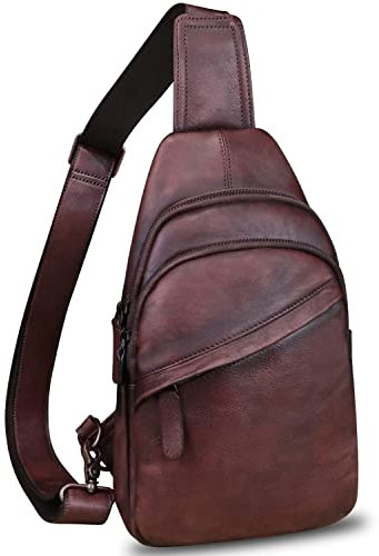 Silng Tasche aus echtem Leder für Damen und Herren, Vintage-Leder-Rucksack, modische Schultertasche, Umhängetasche, Brust-Geldbörse, Kaffee, Medium