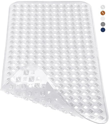 Yimobra Tapis de bain extra long antidérapant avec trous de drainage - Sans phtalates - Sans latex - Sans BPA - Lavable en machine - 70 x 40 cm - Transparent