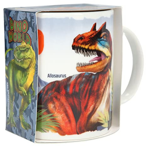 Depesche 12030 Dino World - Tasse in Weiß mit Dinosaurier-Aufdruck, Trinkbecher mit Henkel aus Porzellan, Füllmenge ca. 320 ml
