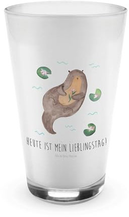 Mr. & Mrs. Panda Cocktailglas Otter Seerose - Geschenk, Wasserglas, Seeotter See, Wasser, Longdrinkglas, Fluss, Glas, Teeglas, Latte Macchiato