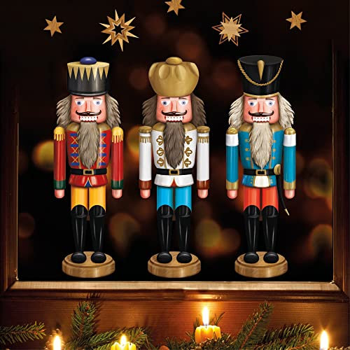 Wandtattoo Loft Fensterbilder Weihnachten mit 3 Nussknackern und Sternen – Wiederverwendbar – A3 Bogen, 20 Sticker – Weihnachstdeko Fenster Kinderzimmer, Weihnachtsbilder Fenster, Fensterbild Winter