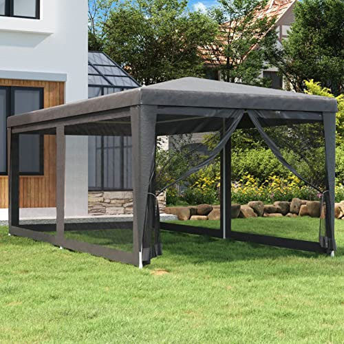 Yolola Carpa de Jardín 3x6 m Gazebo para Jardín Cenador con 6 Partes Laterales Mosquitera con Cremallera Protección UV para Patio Exterior Eventos Fiesta Gris Antracita