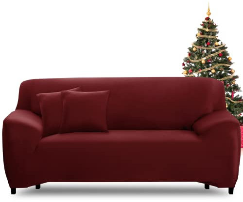 FIGOOO Sofabezug 3 Sitzer Stretch Sofabezüge mit Armlehnen Spandex Couchbezug Modern Anti-Rutsch Waschbar Sofa Protection Cover Schonbezug Couch(3-Sitzer,Weinrot)