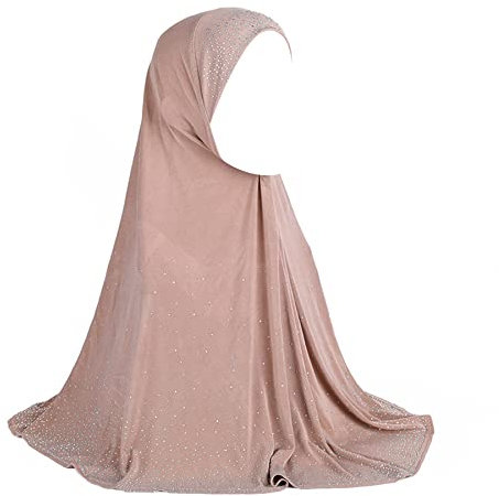 RARITYUS Muslimischer Hijab mit Strass-Perlen, weicher Kopftuch, Schal, islamischer Ramadan, langer Hejab, Mit Strass Khaki, Einheitsgröße