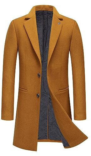Allthemen Manteau Homme Hiver Mi-Long Trench Coat en Laine Chaud Veste Slim Parka Couleur Unie Pardessus Coupe Vent Marron L