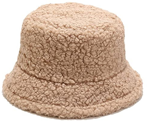 XTYPE Lamb Faux Fur Bucket Hat Winter Warm Teddy Velvet Hats Caps for Women Lady Outdoor Panama Fisherman Hat (Color : Beige)
