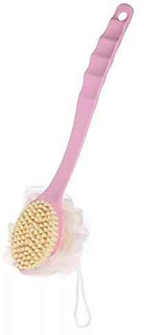 WAITLOVER Brosse de bain pour le dos avec fleur de bain attachée pour double usage brossage et douche douce avec long manche en fourrure B1Y8