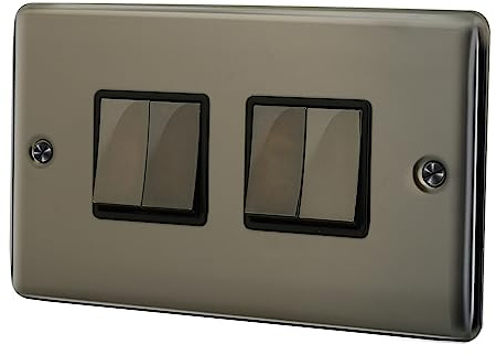 Albert Austin 4 Gang Light Switch PGM 33544 Long Lasting Gang Design Smooth Soft Edges Polished finish Standard UK Power Switch High Electrical Conductivity Residential Use 2 Way 10A Black Nickel