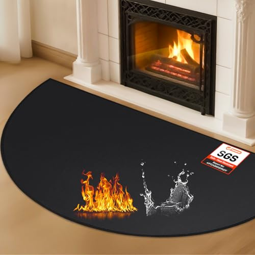 TOHONFOO Herdteppiche für Kamine, feuerfest, 81,3 x 152,4 cm, halbrund, feuerfest, Kaminmatte, Kaminteppich, feuerfeste Matte für Kamin drinnen und draußen, HR-32-60-BK-1