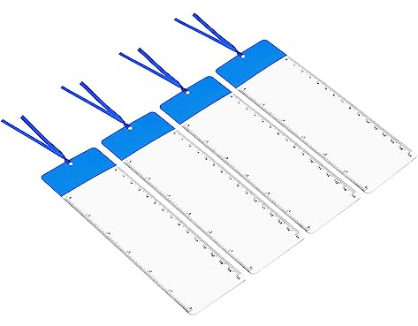 PATIKIL Lesezeichen Lupe mit Lineal 4 Pack 3X Vergrößerung Blatt Seite Lupe Linse für Sehschwache Menschen Lesen Buch Zeitschrift Zeitung Blau