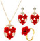 FDEETY Cuore Floreale Collana Orecchini Anello Set Gioielli Donna Rosa Cristallo Elegante Matrimonio Cerimonia Accessori