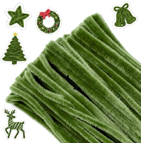 G2PLUS 6mm Sage Green Pipe Cleaners for Craft, 30cm Long, 100PCS | Crafting Pipe Cleaners for Christmas Craft, 6mm Chenille Stem for DIY, Arts and Crafts, Christmas Project Decoration