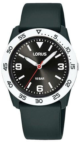 Lorus Kid's Quartz 100m (36.5mm) Black Sunray Dial/Black PU Strap RRX85HX9