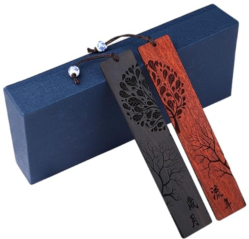 BDSHUNBF 2 Stück Lesezeichen Holz Bookmarks, Holz Lesezeichen für Buchliebhaber, Hhandgefertigte Holz Lesezeichen, Geschenkbox Set, Andgefertigtes Hölzernes Lesezeichen, Weihnachtsgeschenke Geschenk
