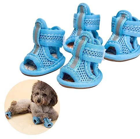 BCOATH 4stücke Sommer Mesh Hundeschuhe Anti-rutsch Sandalen Für Hunde Blau Atmungsaktive Und Bequeme Pfotenschutz-Schuhe Für Heißes Wetter