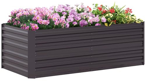 Outsunny Raised Beds for Garden, Galvanised Steel Outdoor Planters with Multi-reinforced Rods for Vegetables, Plants, Flowers and Herbs, 180 x 90 x 59 cm, Dark Grey
