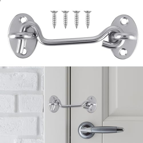 Amabro Hook and Eye Latch Lock, 100mm Stainless Steel Barn Door Lock 4 Inch Hardware Gate Latch with Screws Privacy Cabinet Hook Eye Latch for Shed Window Garage Gate Bathroom Cabinet Fence(Silver)