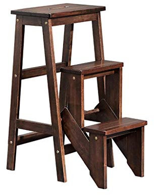 ACLips Klappbarer Tritthocker, 3-stufige Holzleiter, 3-in-1-Design mit Leiter, Hocker und Ablagefach, multifunktionale Faltbare Leiter aus Kiefernholz für Zuhause, Bibliothek